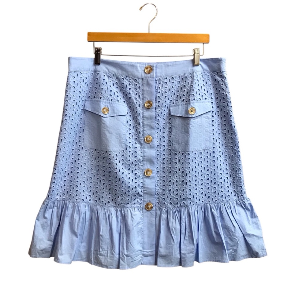 Isaac Mizrahi Live! Eyelet & Poplin Button Front Flounce A-Line Ruffle Skirt 16